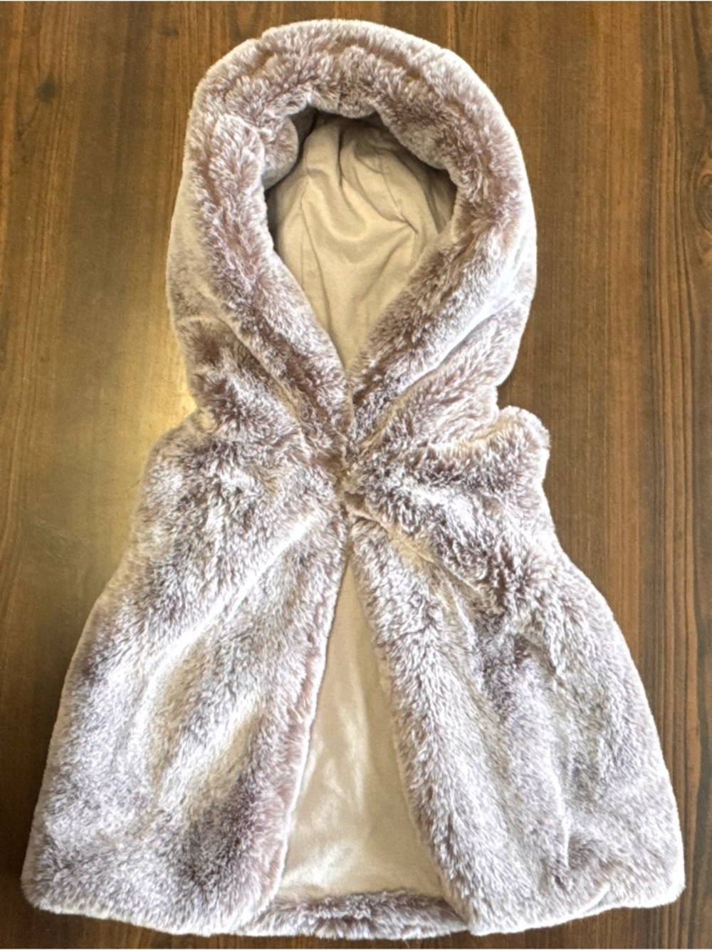 Plush Faux Fur Hooded Vest in Light Mauve